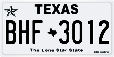 TX license plate BHF3012