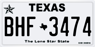 TX license plate BHF3474