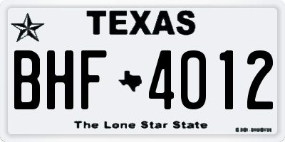 TX license plate BHF4012