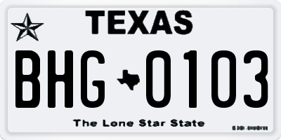 TX license plate BHG0103