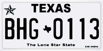 TX license plate BHG0113