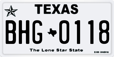 TX license plate BHG0118