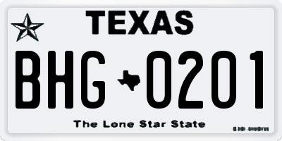TX license plate BHG0201