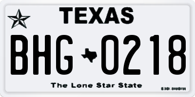 TX license plate BHG0218