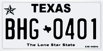 TX license plate BHG0401