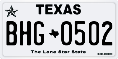 TX license plate BHG0502