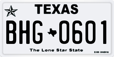 TX license plate BHG0601