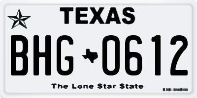 TX license plate BHG0612