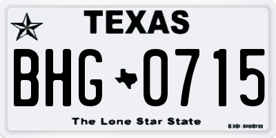 TX license plate BHG0715