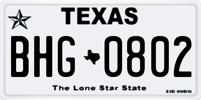 TX license plate BHG0802