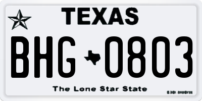 TX license plate BHG0803