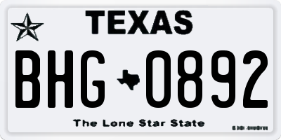 TX license plate BHG0892