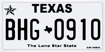TX license plate BHG0910