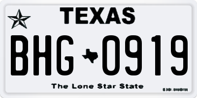 TX license plate BHG0919