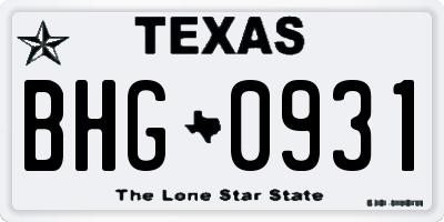 TX license plate BHG0931