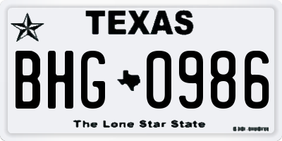 TX license plate BHG0986