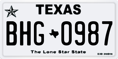 TX license plate BHG0987