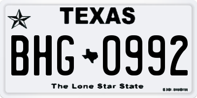 TX license plate BHG0992