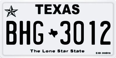 TX license plate BHG3012