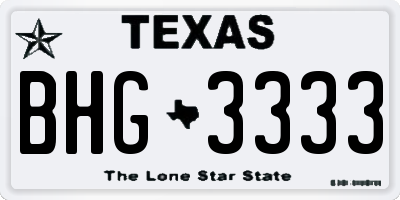 TX license plate BHG3333