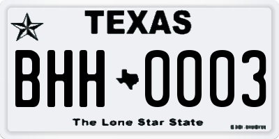TX license plate BHH0003