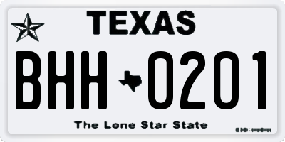 TX license plate BHH0201