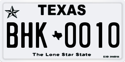 TX license plate BHK0010