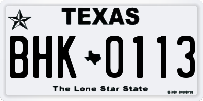 TX license plate BHK0113