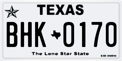 TX license plate BHK0170