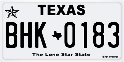 TX license plate BHK0183