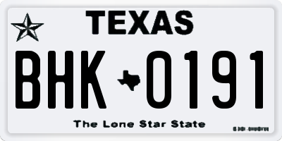 TX license plate BHK0191