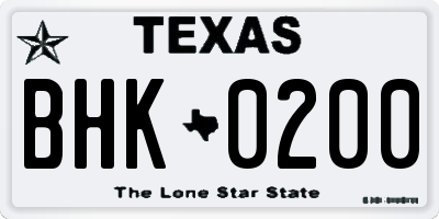 TX license plate BHK0200
