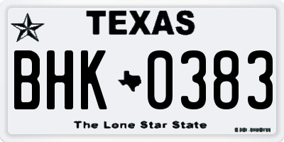 TX license plate BHK0383