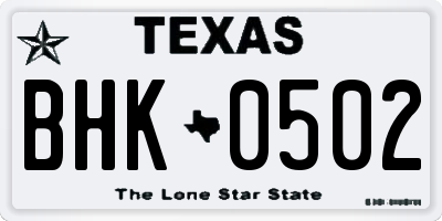 TX license plate BHK0502
