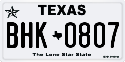 TX license plate BHK0807