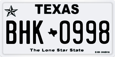 TX license plate BHK0998