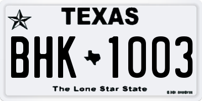 TX license plate BHK1003