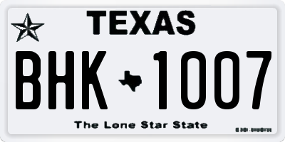 TX license plate BHK1007