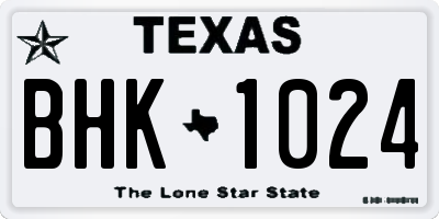 TX license plate BHK1024