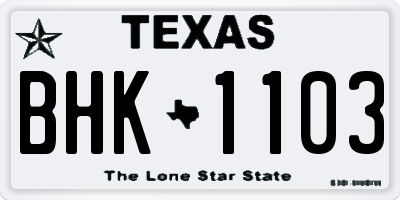 TX license plate BHK1103