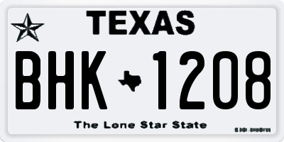 TX license plate BHK1208