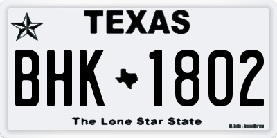 TX license plate BHK1802