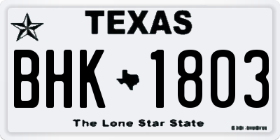 TX license plate BHK1803