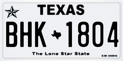 TX license plate BHK1804