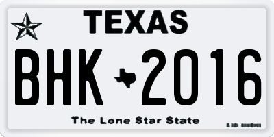 TX license plate BHK2016