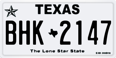 TX license plate BHK2147