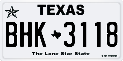 TX license plate BHK3118