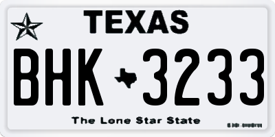 TX license plate BHK3233
