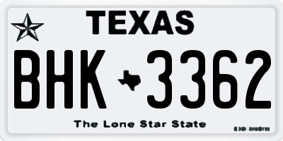 TX license plate BHK3362