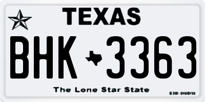 TX license plate BHK3363